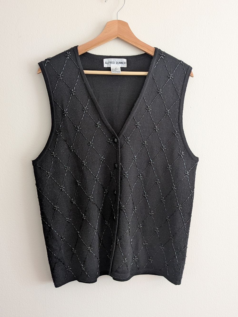 Alfred Dunner Black Beaded Diamond-Pattern Vest